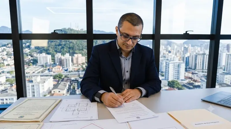 Advogado Imobiliário em Itajaí - Odilon Rebelo Advocacia analisando contrato imobiliário